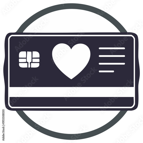 Vector icon of a credit card with a heart for donations, loyalty programs, and favorite payments
