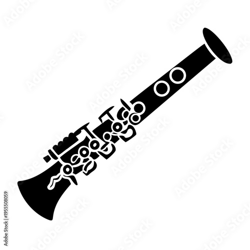 clarinet silhouette icon illustration for woodwind music instrument orchestra band and performance design
