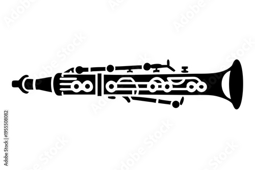 bass clarinet silhouette illustration for woodwind music instrument orchestra band and performance design