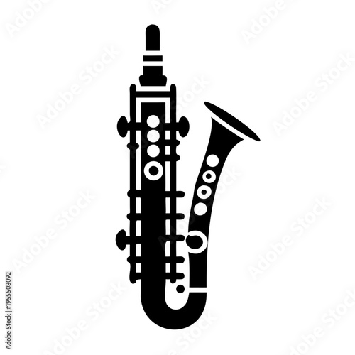 bass clarinet silhouette icon illustration for woodwind music instrument orchestra band and performance design