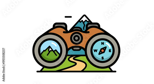 Outdoor Adventure and Nature Exploration with Binoculars and Mountain Landscape