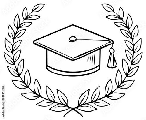 Academic Achievement Symbol Graduation Cap Laurel Wreath Illustration