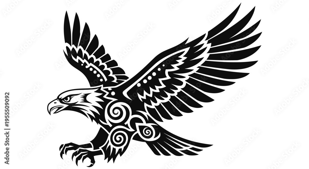 Fototapeta premium Stylized black and white eagle illustration showcasing strength and freedom in bold graphic design