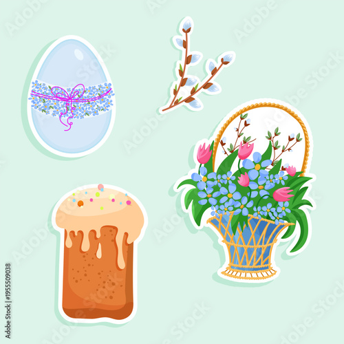 Set of vector spring Easter stickers.