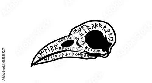 Stylized Rune-Inscribed Arrow-Shaped Decoration with Norse Letters in Black and White