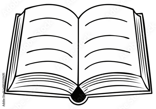 Open blank book with clean white pages and simple line art illustration