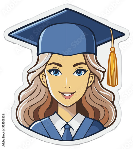 Happy graduate woman in cap and gown, celebrating achievement and success in education