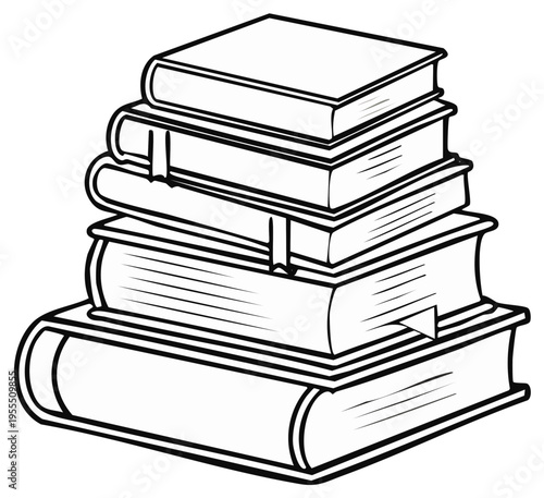 Stack of outline books with bookmarks isolated illustration
