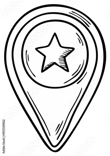 Location marker illustration with star icon, hand drawn style