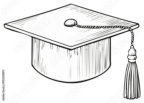 Hand drawn sketch of a graduation cap with tassel for academic success