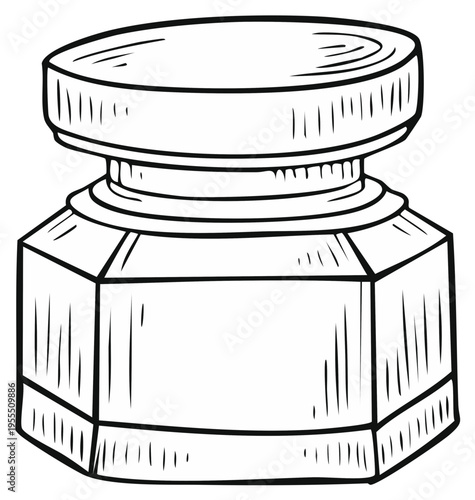 Classic octagonal inkwell with lid for historical writing and calligraphy illustration