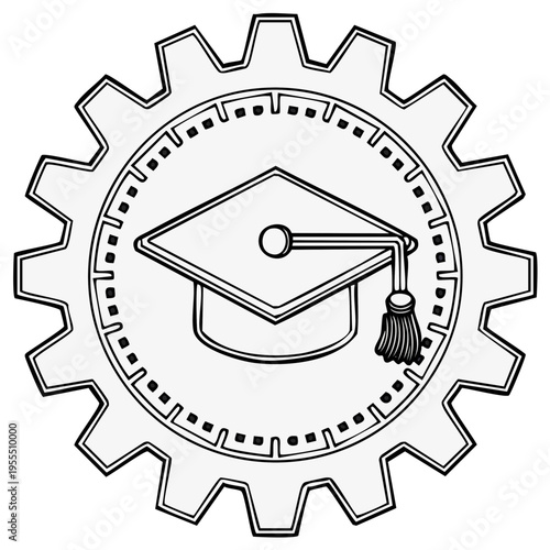 Graduation Cap Icon Inside Gear Wheel for Skilled Trades Education and Career Readiness Programs