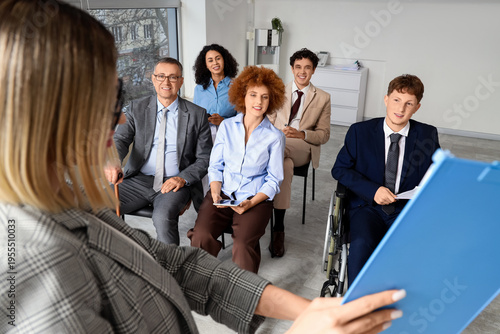 Female business speaker con...