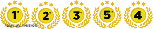 ranking badges with golden laurel wreath and stars vector illustration isolated on white background