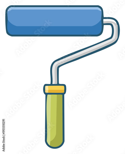 Cartoon Style Blue Paint Roller with Green Handle Tool for Painting or Home Repair