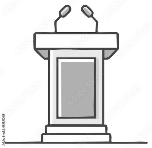 Simple Cartoon Style Podium with Two Microphones Ideal for Presentations