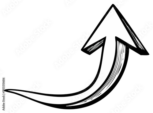 Hand-drawn upward arrow showing direction and growth, curved trajectory in sketch style.