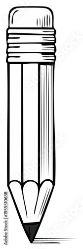 Cartoon pencil illustration with eraser and shadow design.