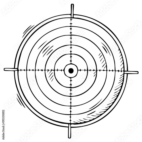 Simple hand drawn shooting target with bullseye and scope crosshairs illustration