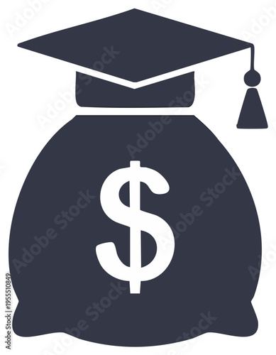 Education financing and student loan debt concept with graduation cap on a money bag