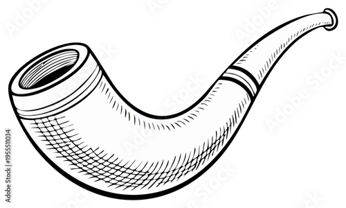 Classic smoking pipe illustration with engraved style, black and white