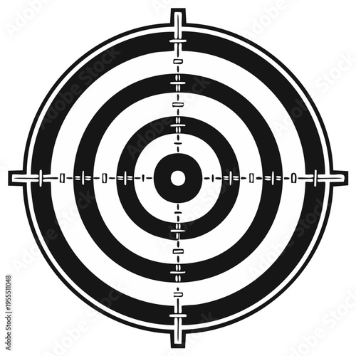 Black and white bullseye target with crosshairs for accuracy and precision