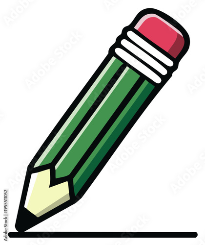 Stylized green pencil drawing a line with pink eraser illustration for education supplies design vector