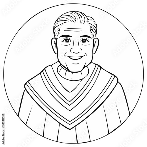 Smiling man wearing academic regalia or religious vestments in circular portrait
