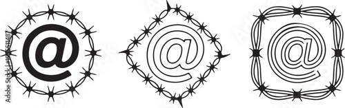 Email symbol surrounded by barbed wire circular diamond square frame