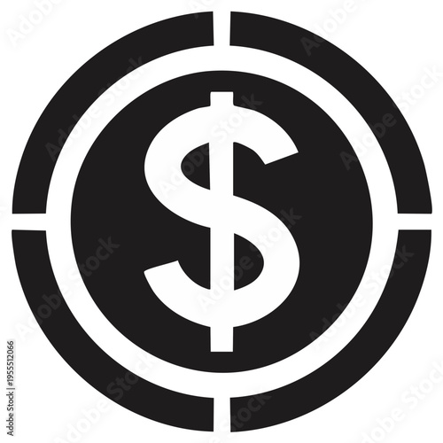 Black and white financial symbol with dollar sign and target concept for business
