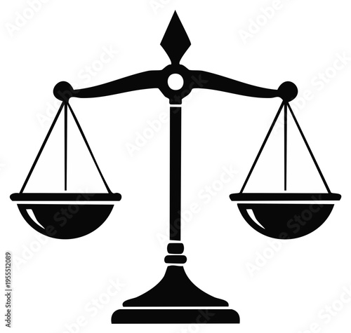 Black and white symbol of justice scales, representing fairness, law, and balance.