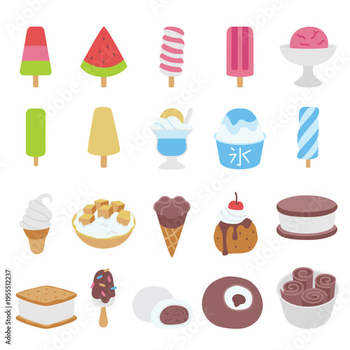 A set of refreshing summer frozen dessert icons (including the Chinese character for "ice").