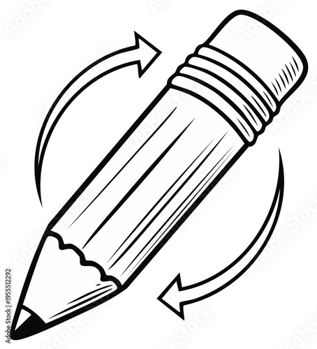 Stylized illustration of a pencil with rotating arrows indicating creation or revision