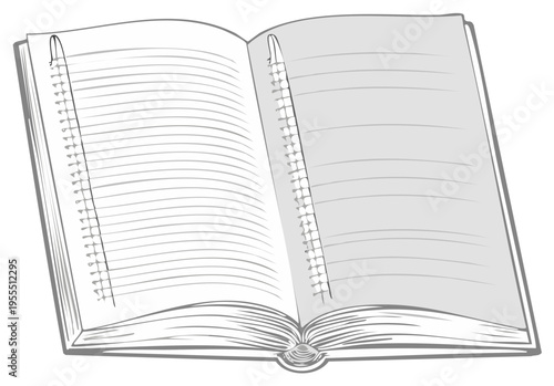 Open Notebook with Spiral Binding, Blank Lined Pages, and Sketchbook Style.