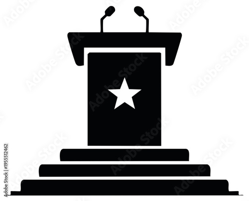 Speaker podium with microphone and star emblem for public speaking and debate