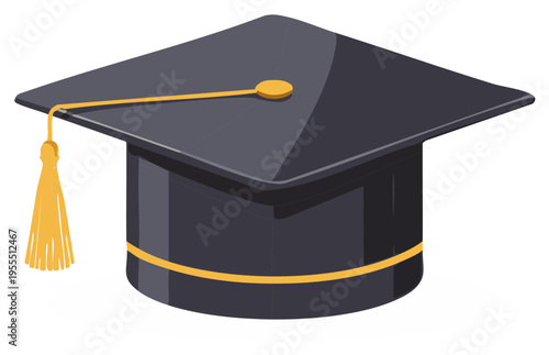 Classic black graduation cap with gold tassel for academic success and ceremony