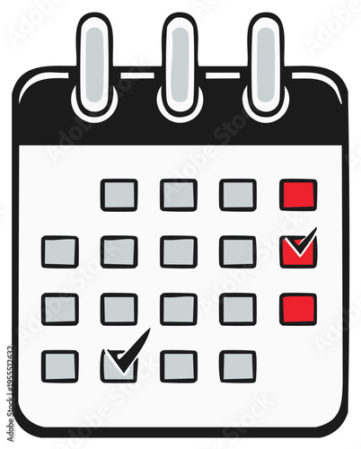 Simple cartoon calendar with marked dates and checkmarks for appointments and reminders