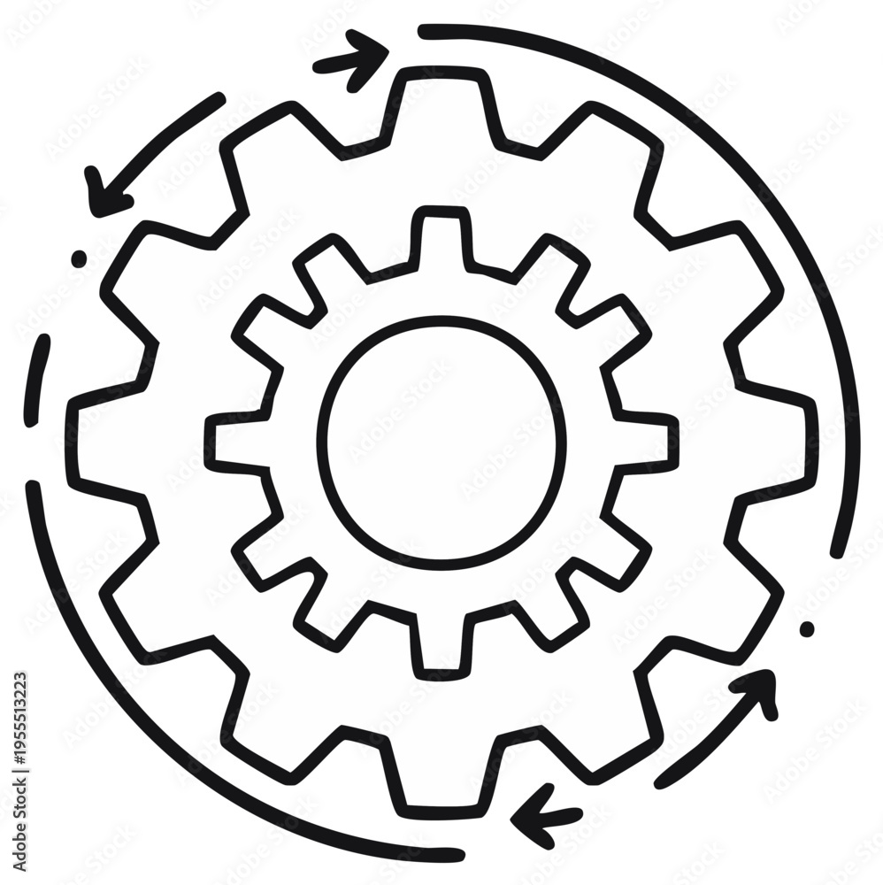 Obraz premium Cogwheel and circular arrows representing mechanical process and workflow