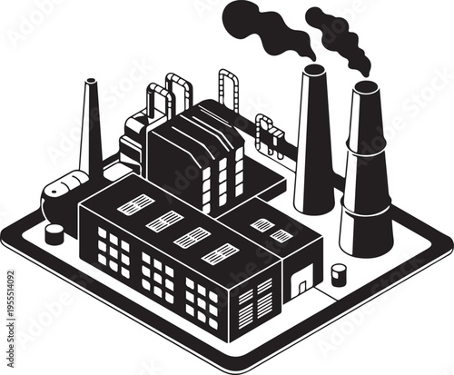 Isometric industrial factory building with smoke pipes vector illustration