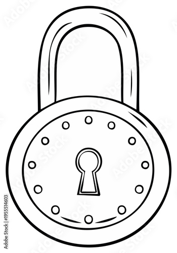 Illustration of Padlock: Security, Privacy, and Safety Symbol, Black and White Icon