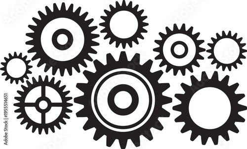 Interlocking gears of various sizes in a mechanical system