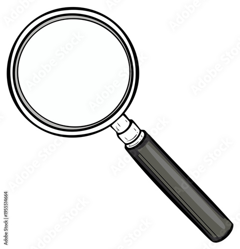 Hand drawn magnifying glass illustration displaying observation, investigation and visual exploration on a clear background, vector image.
