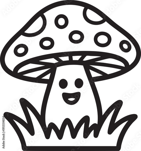 Cute Mushroom Character Coloring Page for Children and Creative Art Ac