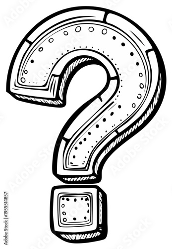 Hand Drawn Question Mark Graphic in Black and White Bold Inks and Dots of Punctuation Symbol