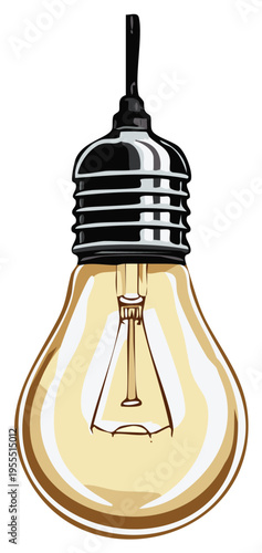Classic incandescent light bulb illustration with glowing filament and warm light.