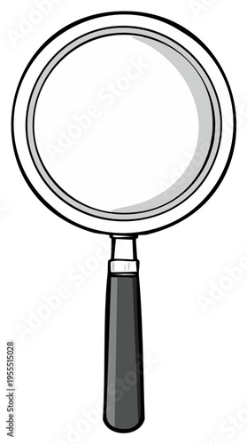 Handheld magnifying glass graphic with silver rim and dark handle for searching and discovery