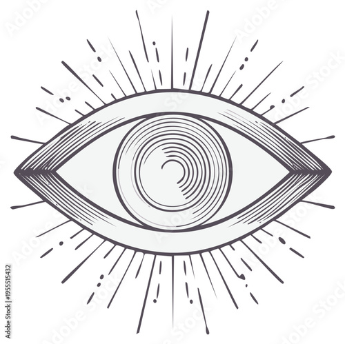 Mystical Eye Symbol with Rays and Spirals Drawing