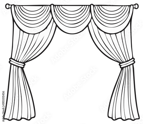 Draped stage curtains with swag valance illustration