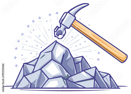 Hammer Breaking Rock Illustration, Breaking Down Barriers and Achieving Goals