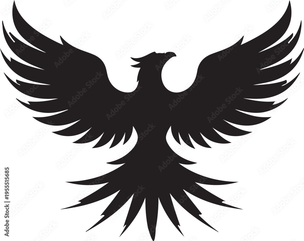 Obraz premium Black silhouette of a phoenix with outstretched wings, symbolizing rebirth and myth